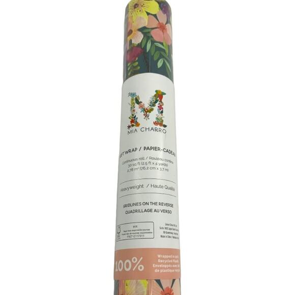 Mia Charro Dark Blue Floral Gift Wrapping Paper 30 Square Feet - Picture 1 of 3